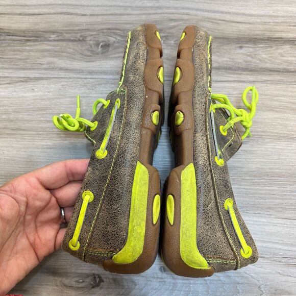 Twisted X Youth Brown Neon Bomber Leather Boat Shoe Loafers Size 3M (YDM0005) - Picture 2 of 10